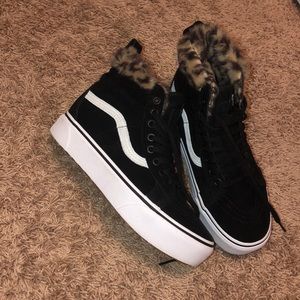 platform black and leopard print vans